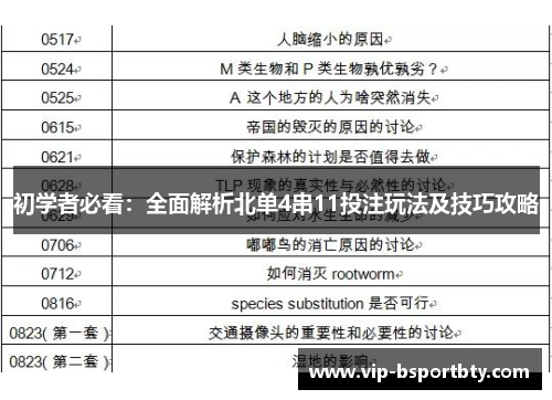初学者必看：全面解析北单4串11投注玩法及技巧攻略